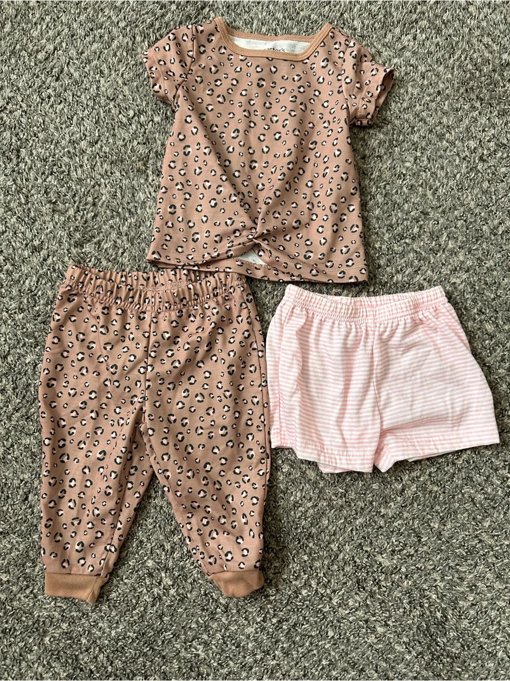 Carter's Pink Leopard Tee, Joggers & Light Pink Stripe Shorts Pajama Set